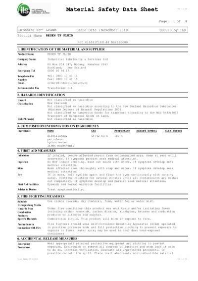 Material Safety Data Sheet Industrial Lubricants Services Limited