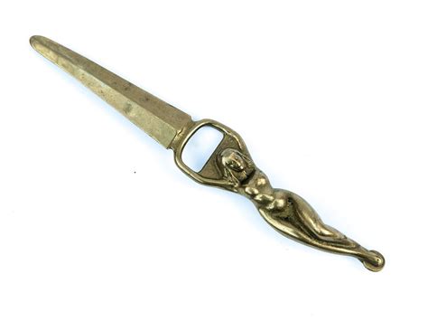 Antique Nude Woman Letter Opener Gold Metal Vintage Erotic Nudity Paper Knife Bronze Mature