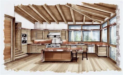 A Drawing Of A Kitchen With Wood Flooring