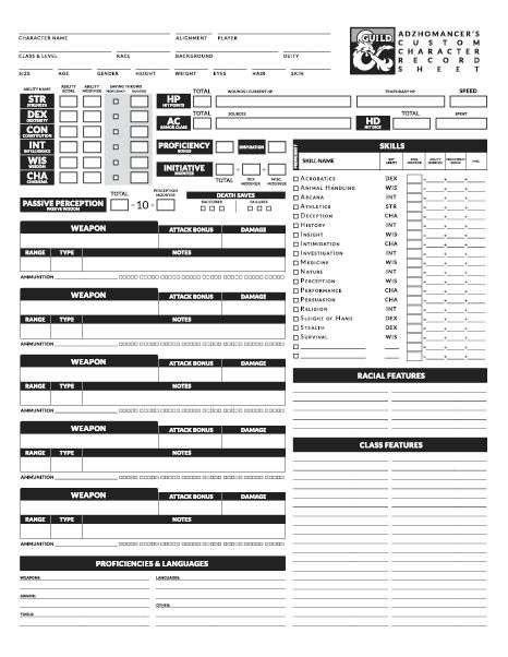 Adzhomancers Custom Character Sheet Dungeon Masters Guild Dungeon