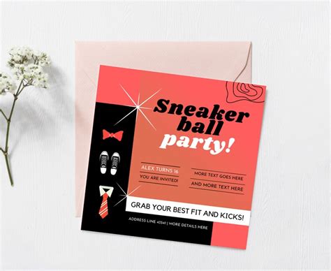 Sneaker Ball Party Invitation Printable Canva Template Colorful Bright