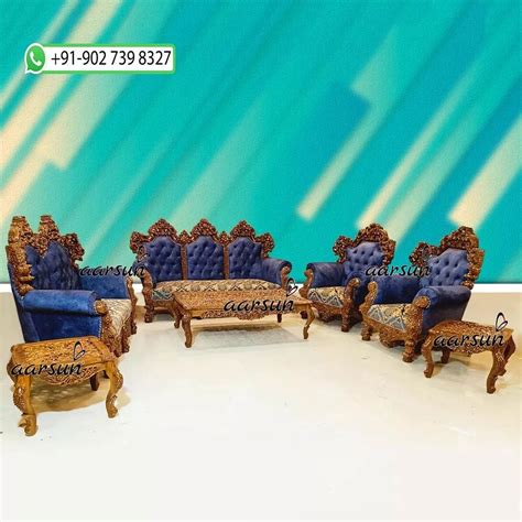 Teak Wood Aarsun Double Carved Luxurious Seater Sofa Set At Best