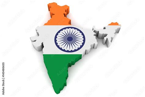 Country shape of India - 3D render of country borders filled with ...