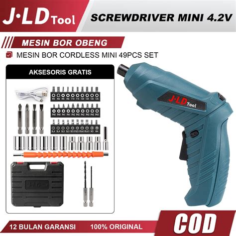 Jual Jld Cordless Screwdriver 4 2v Baterai 49pcs Fullset Koper Bor