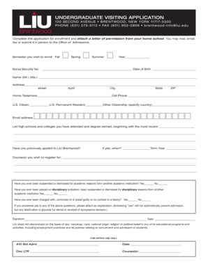 Fillable Online Liu UNDERGRADUATE VISITING APPLICATION Liu Fax Email