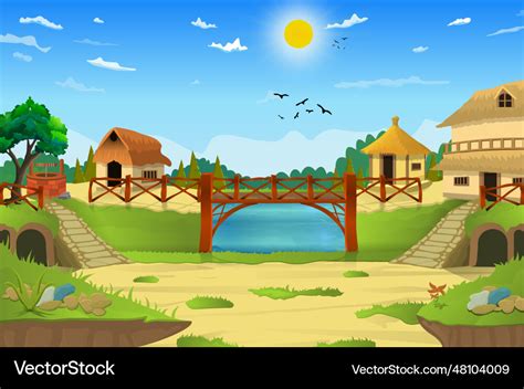 Beautiful village cartoon Royalty Free Vector Image