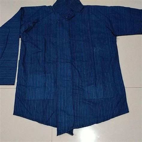 Jual Free Pengemasan Baju Surjan Lurik Kecil Biru Baju Tradisional