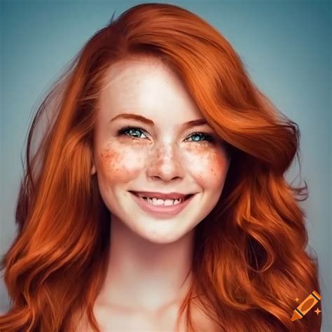 Portrait Of A Young Woman With Freckles And Auburn Hair