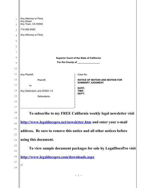 Sample California Motion For Summary Judgment In Unlawful Detainer