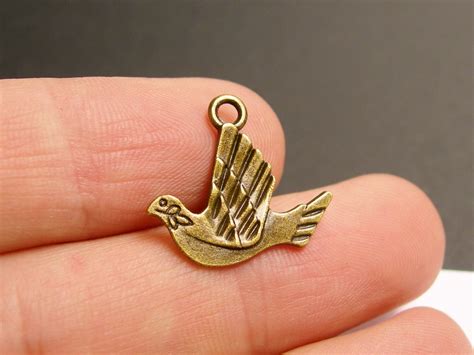 12 Dove Charms 12 Pcs Antique Brass Bronze Peace Dove Charms BAZ92