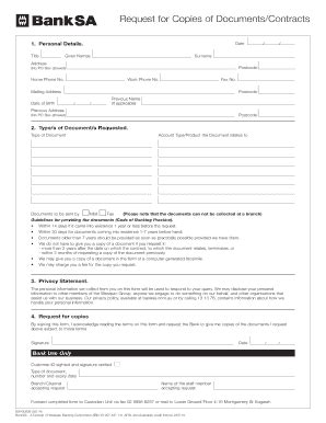 Fillable Online Request For Copies Of Documents Contracts Banksa Fax