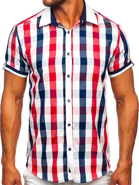 Camisa A Cuadros De Manga Corta Elegante Para Hombre Roja Bolf Rojo