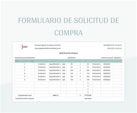 Plantilla De Formato Excel Formulario De Solicitud De Compra Y Hoja De