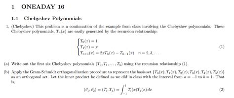 Solved 1.1 ﻿Chebyshev Polynomials(Chebyshev) ﻿This problem | Chegg.com