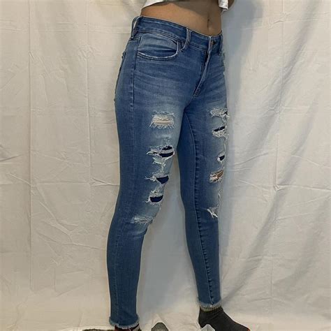 American Eagle Ripped Skinny Jeans Medium Wash Depop