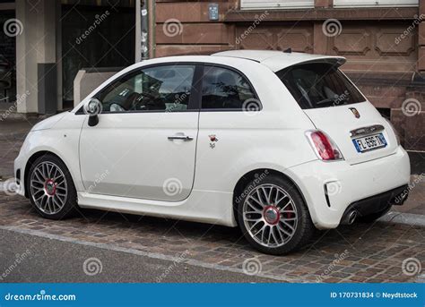 Rear View Of White Fiat Abarth Parked In The Street Editorial Stock