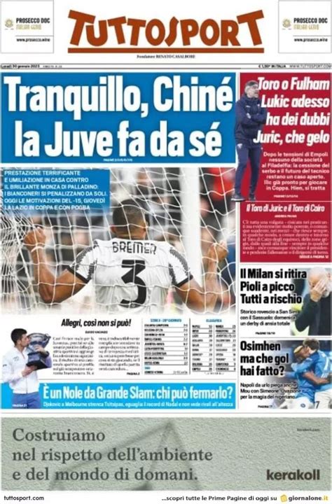 L apertura di Tuttosport Tranquillo Chiné la Juve fa da sé