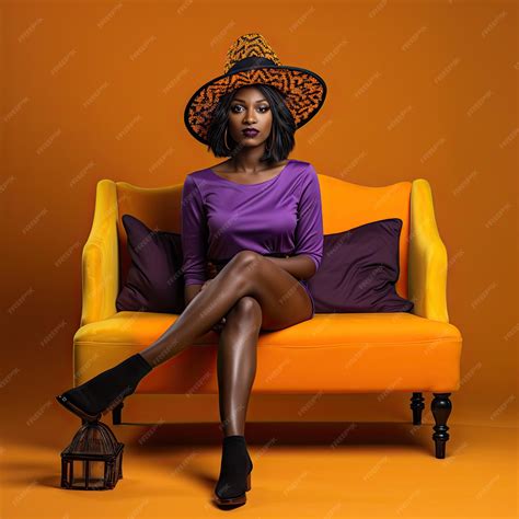Premium Photo | African woman wearing Halloween clothes sitting on the