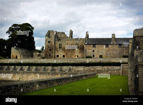 Ruins of Aberdour Castle, Scotland with terraced gardens Stock Photo ...