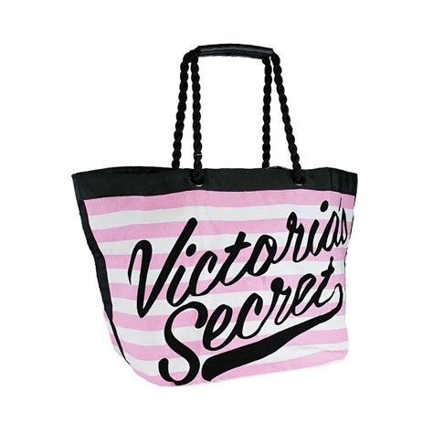 VICTORIA S SECRET Pink White Stripes Weekender Beach Tote Bag