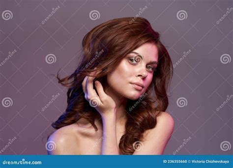 Pretty Woman Naked Shoulders Hairstyle Bright Makeup Stock Photo Image Of Elegant Creative