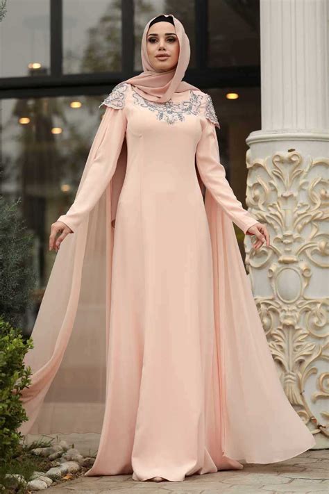 Salmon Pink Hijab Evening Dress 20250smn Neva