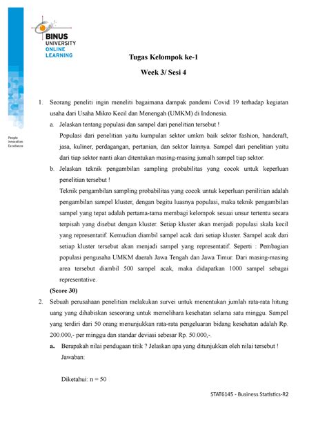 TK 1 Business Statistic Tugas Kelompok Ke Week 3 Sesi 4 Seorang