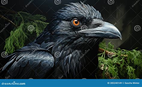 Eyes Of Mystery Photorealistic Black Raven Closeup Stock Illustration Illustration Of