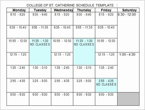 Class Schedule Template Word Lovely Free 6 Sample College Schedule