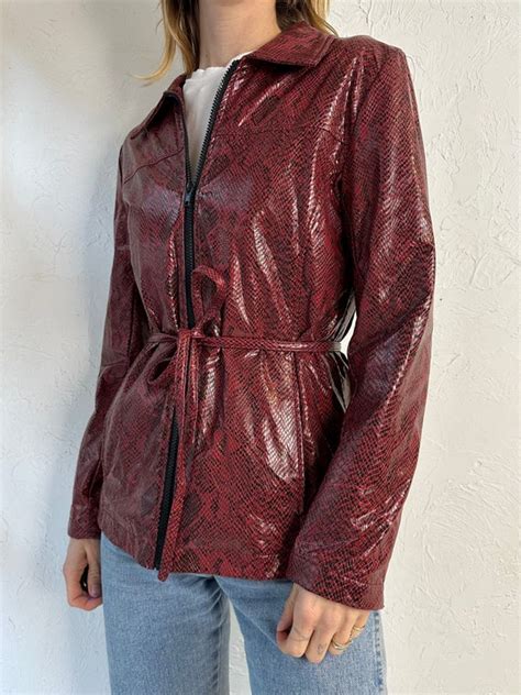 Y2k Le Chateau Red Faux Snake Skin Jacket Small Gem