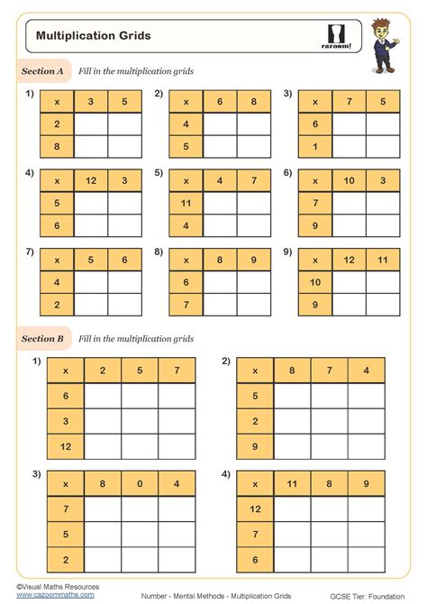 Grid Multiplication Worksheet | Cazoom Maths Worksheets