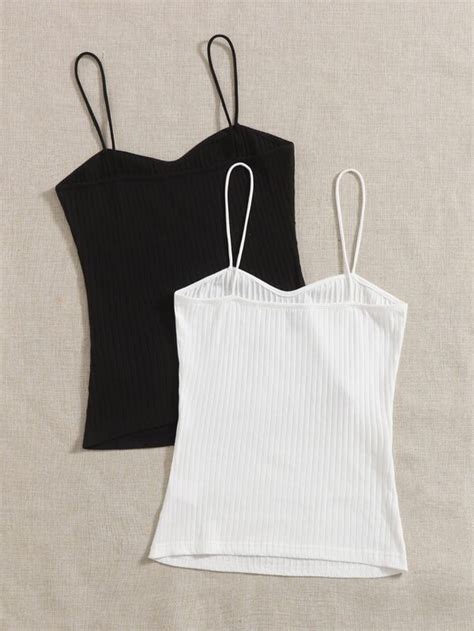 Shein Ezwear 2 Pack Rib Knit Cami Top Shein Asia