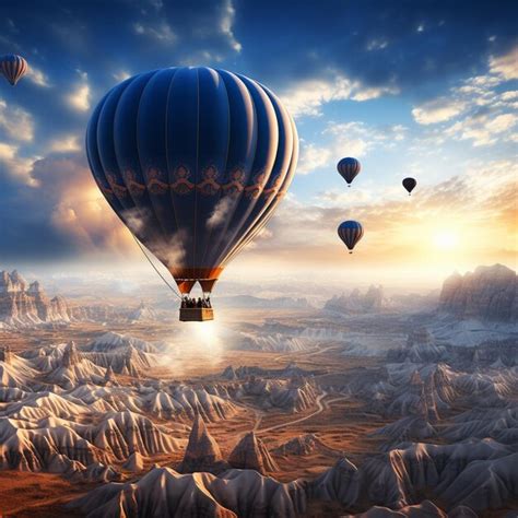 Premium AI Image Hot Air Balloons Flying Over The Desert