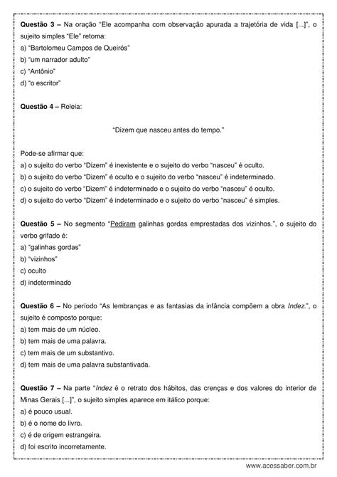 Atividades Sobre Sujeito Simples E Composto 6 Ano Gabarito REVOEDUCA