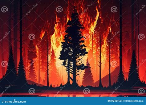 Fire In Forest Wildfire Landscape Wildland Stock Illustration