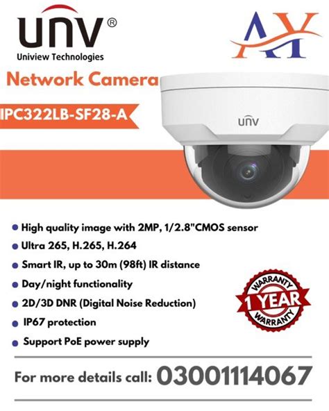 UNIVIEW IPC322LB SF28 A 2MP Vandal Resistant Network IR Fixed Dome