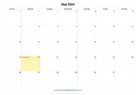 May 2024 Printable Calendar With Canadian Holidays | Custom Calendar Maker