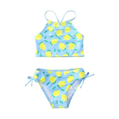 Hienoo Big Girls Bikini Swimsuit Lemon Print Beach Bathing Suit Summer Swimwear Piece