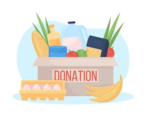 Food Donation Box 2d Vector Isolated Illustration Grocery Products To