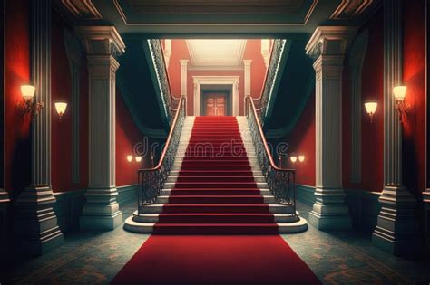 Red Carpet on Stairs Luxury Interior. Stock Illustration - Illustration ...