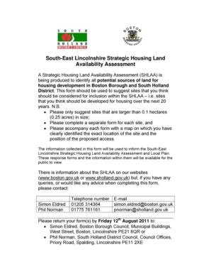 Fillable Online Sholland Gov SEL SHLAA Proforma Doc Sholland Gov Fax