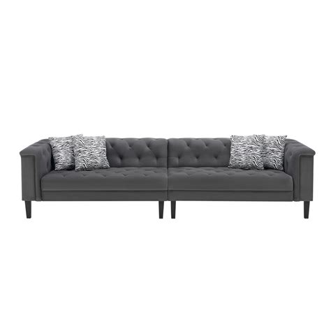 Mary Dark Grey Velvet Tufted Sofa With Accent 4 Pillows 89223 S