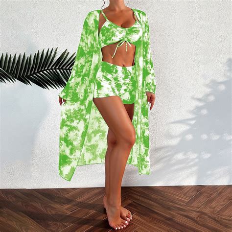XIANGYUN Bathing Suit Cover Up Set 3 Piece Bikini Sets For Women S Tie Dye Printed Three Piece
