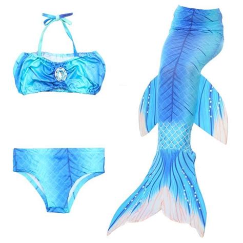 Pièces Fille Queue de Sirène Princesse Mermaid Tail Bikini Maillot de Bain Enfant Cosplay