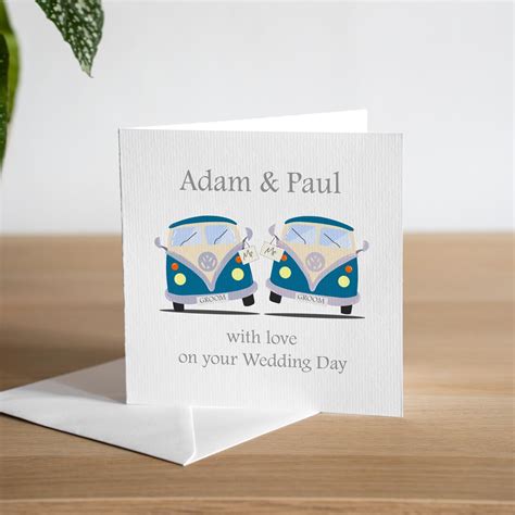 Personalised Same Sex Wedding Day Card Blue Campervan Wedding Card Mr And Mr Wedding Card