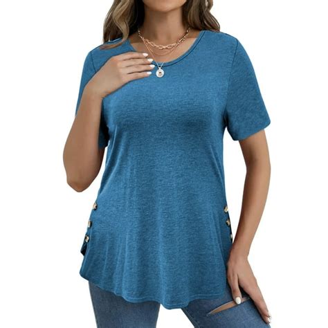 Moshu Womens Plus Size Scoop Neck T Shirt With Short Sleeves Curved