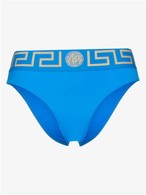 Versace Blue Greca Border Bikini Bottoms Browns