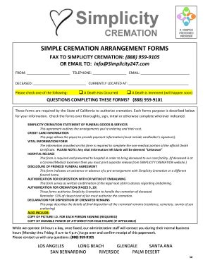 Fillable Online Simple Cremation Arrangement Forms Wsimg Fax