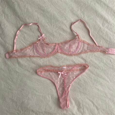 Mesh Pink Lingerie Set W Heart Pattern And Lil Bows Depop