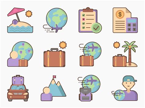 50 Vacation Planning Solo Trip Icon Set Flat Icons